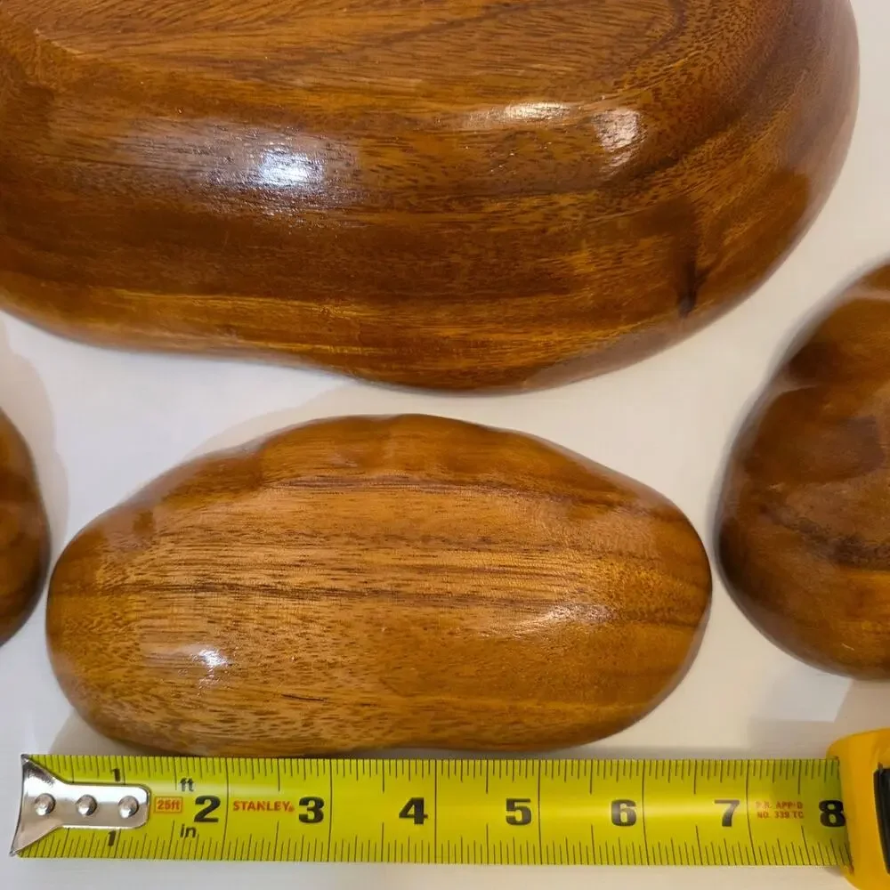 Vtg Handcrafted Monkey Pod Wood Bowl Clamshell Set MCM Tiki Bar Tropical Luau